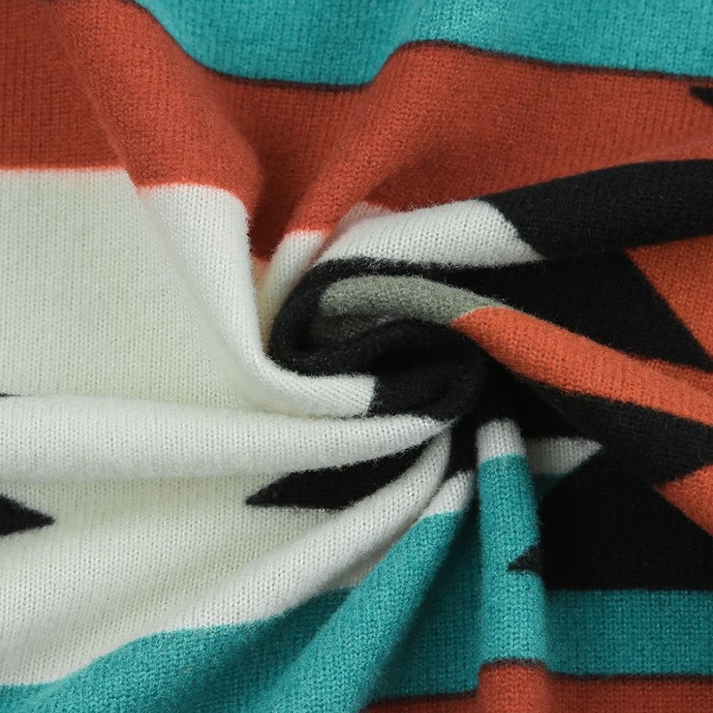Aztec Southwest Western Multicolor Geometric Open Front Long Cardigan w/pockets - Picture 9 of 11